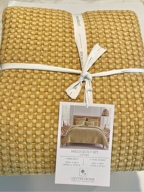 Levtex Ochre Waffle King Quilt set - Warm Ochre Bedding